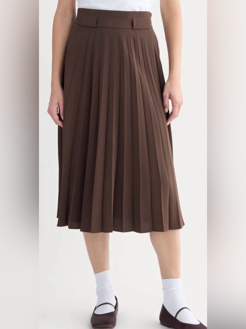 Everlane NWT Pleated Crepe Midi Skirt In Dark Chocolate 8